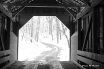 Inside Looking Outside of Meems Covered Bridge in High Key Black and White.j